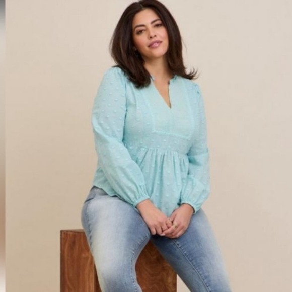 NWT Torrid Blouse Size 2X Blue Cotton Eyelet Floral Lightweight Airy - Picture 10 of 10